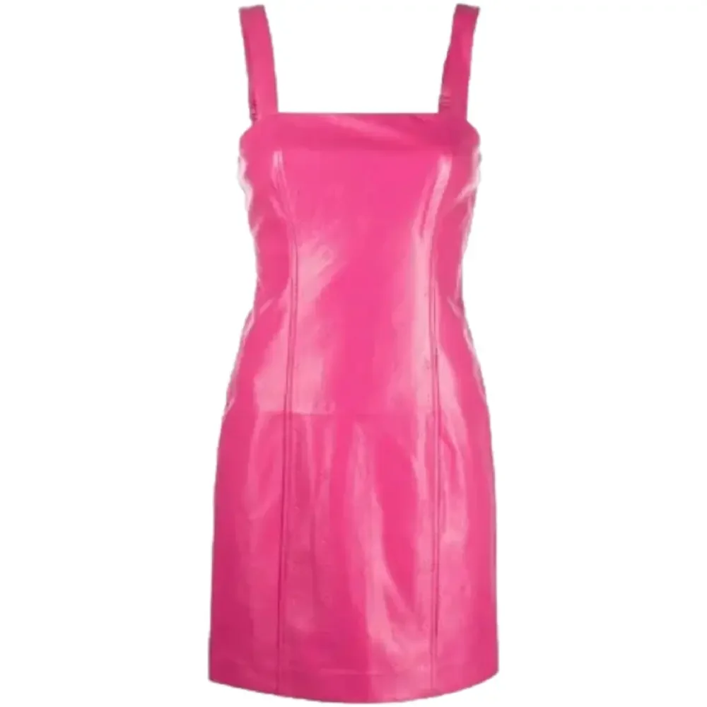 Rotate Birger Christensen Herlina Faux Leather Mini Dress Barbie Pink 90s Style